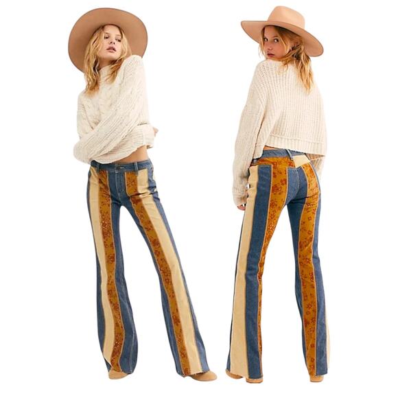 Free People Denim - Free People Roads Low Rise Cord Flare Jean 27 Patchwork